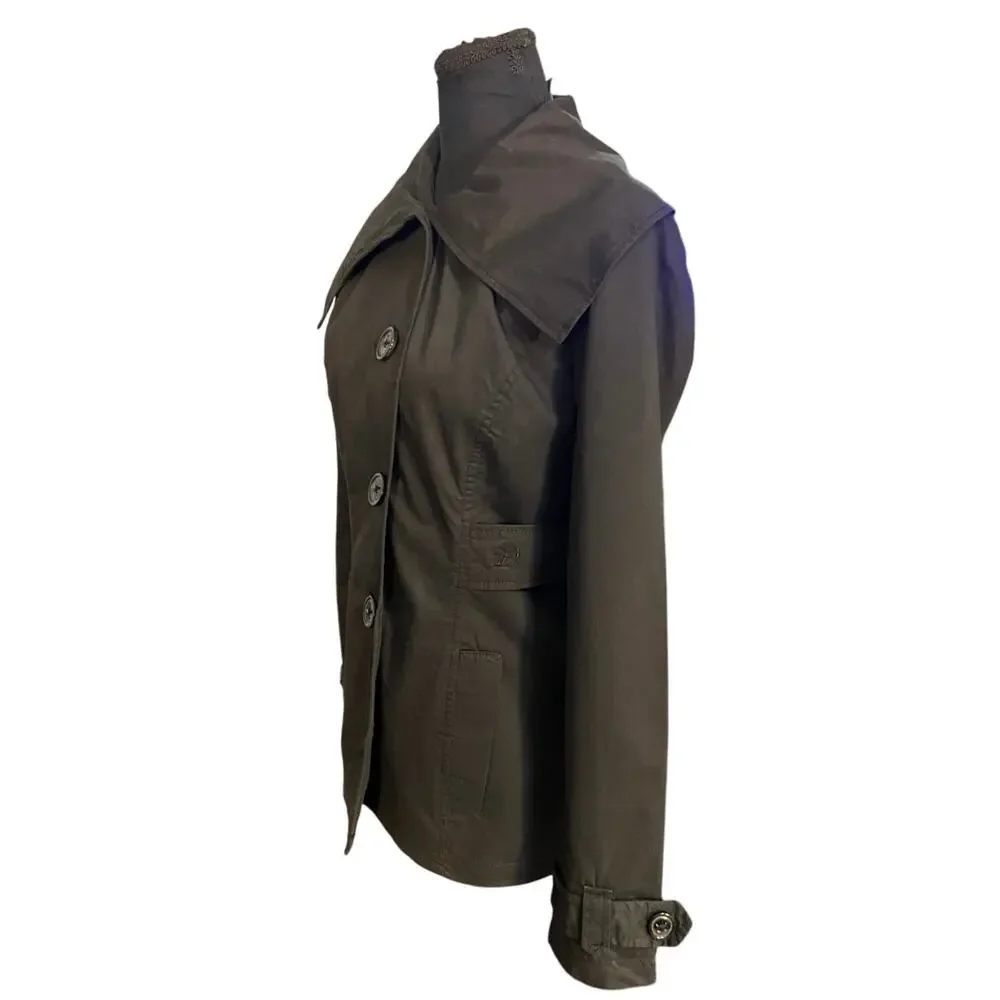 Tom Tailor Denim Cotton Trench Jacket Women’s Small Black Wide Collar Lined